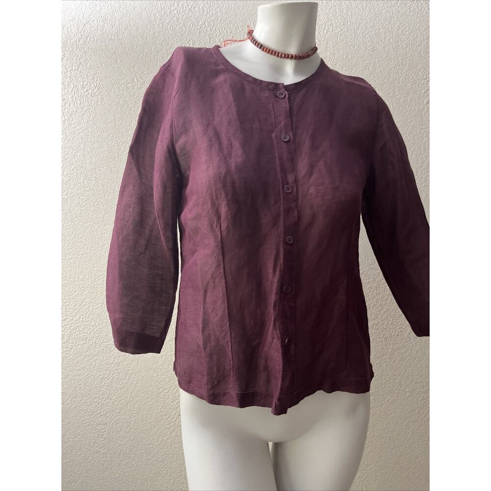 Eileen Fisher Blouse XS Linen silk Button Up Wine Merlot Lightweight Whimsigoth - Picture 16 of 16